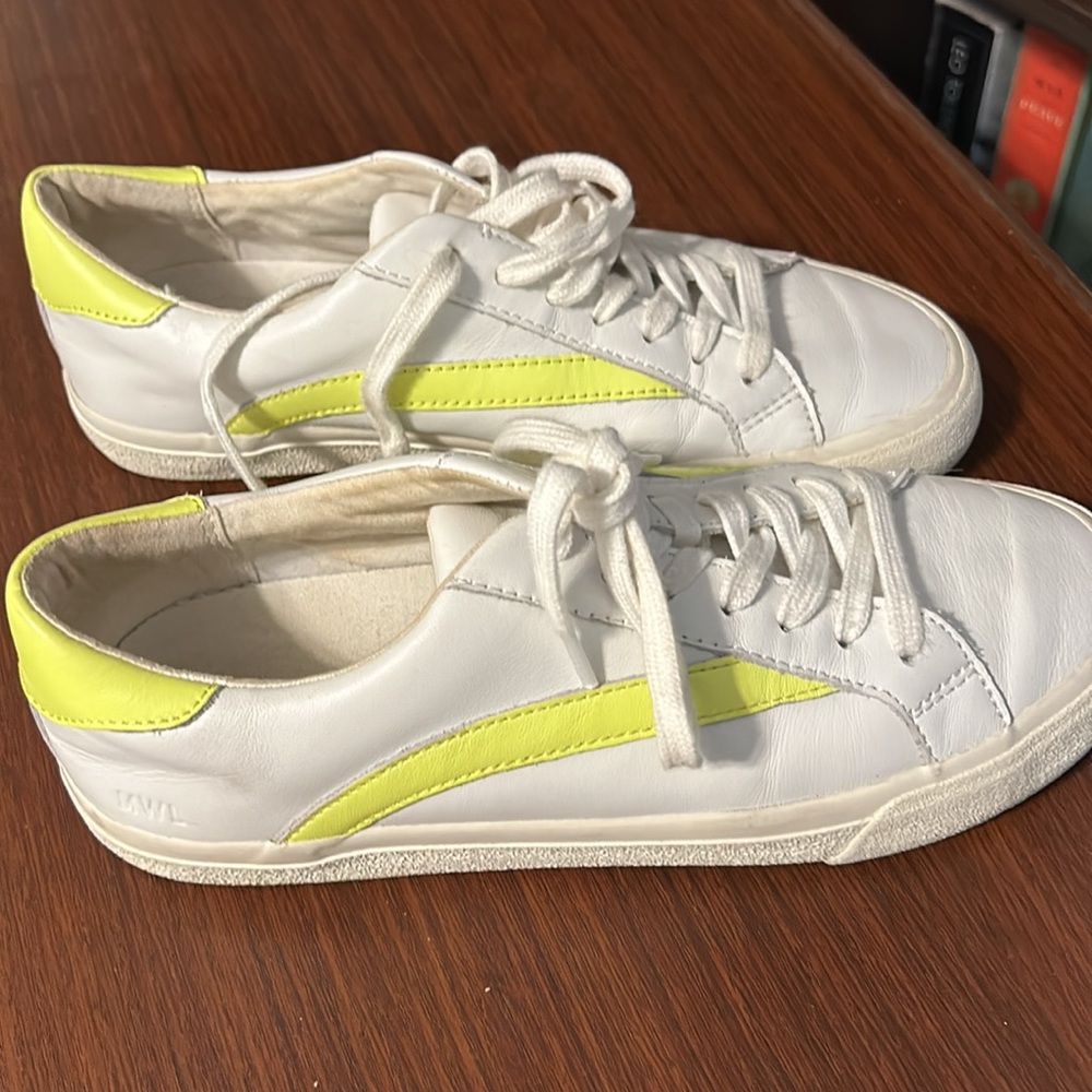 MADEWELL Low Sneakers Tennis Shoes Leather White Yellow Lace Up Neon W 7 M 5 1/2